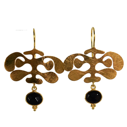 Euro Gold Gemstone Ginko Earrings A175