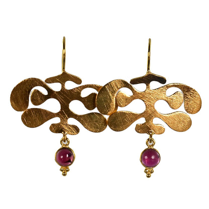 Euro Gold Gemstone Ginko Earrings A175