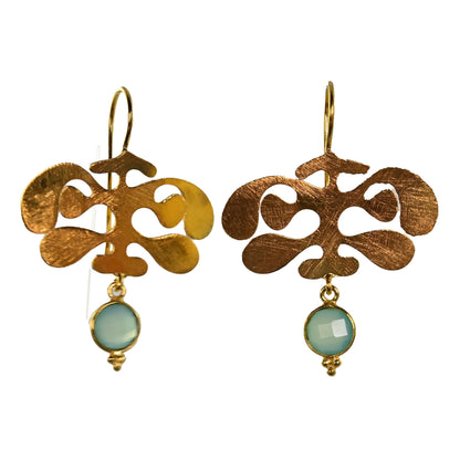 Euro Gold Gemstone Ginko Earrings A175