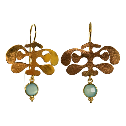 Euro Gold Gemstone Ginko Earrings A175