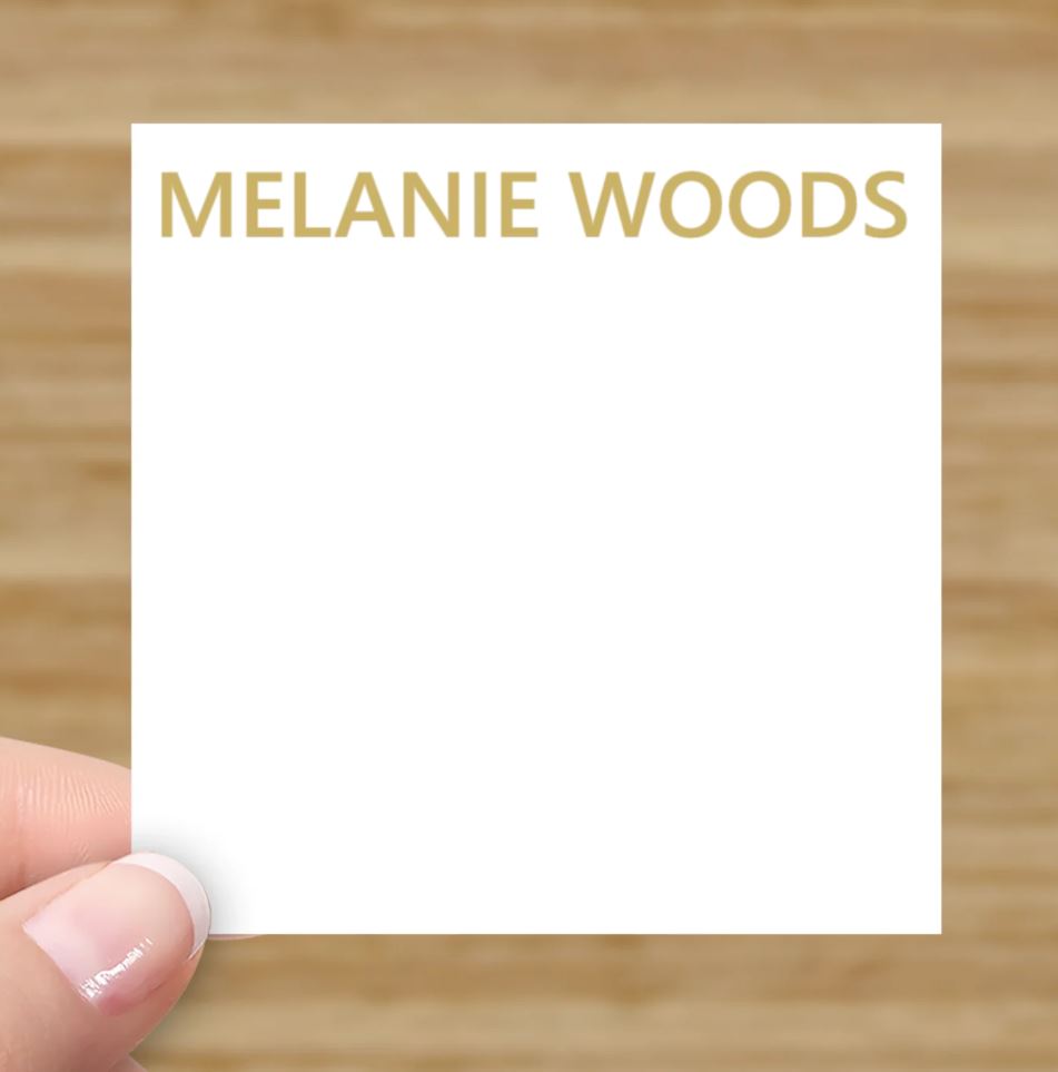 Small white promotional cards 6.9 cm x 6.9 cm