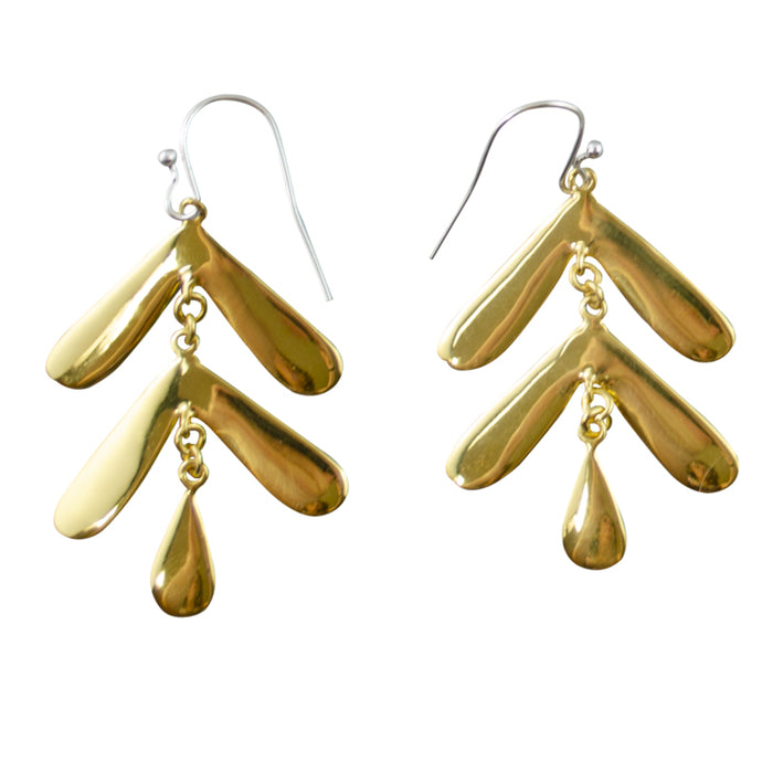 3 Tier Drop Earrings Gold Plated Brass