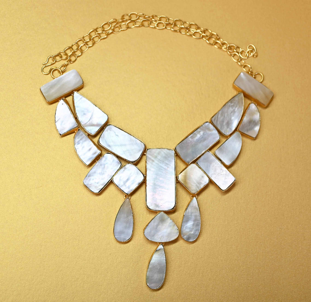 Diva Gold Necklace with pure white mother of pearl Shell.