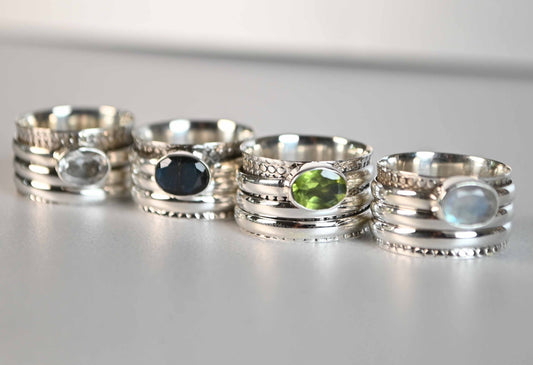 Gemstone Spinner rings.  lux