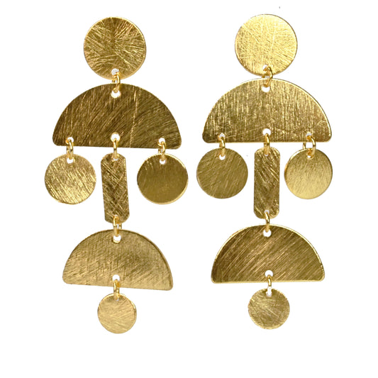 Euro Gold motif long hook Earrings B136