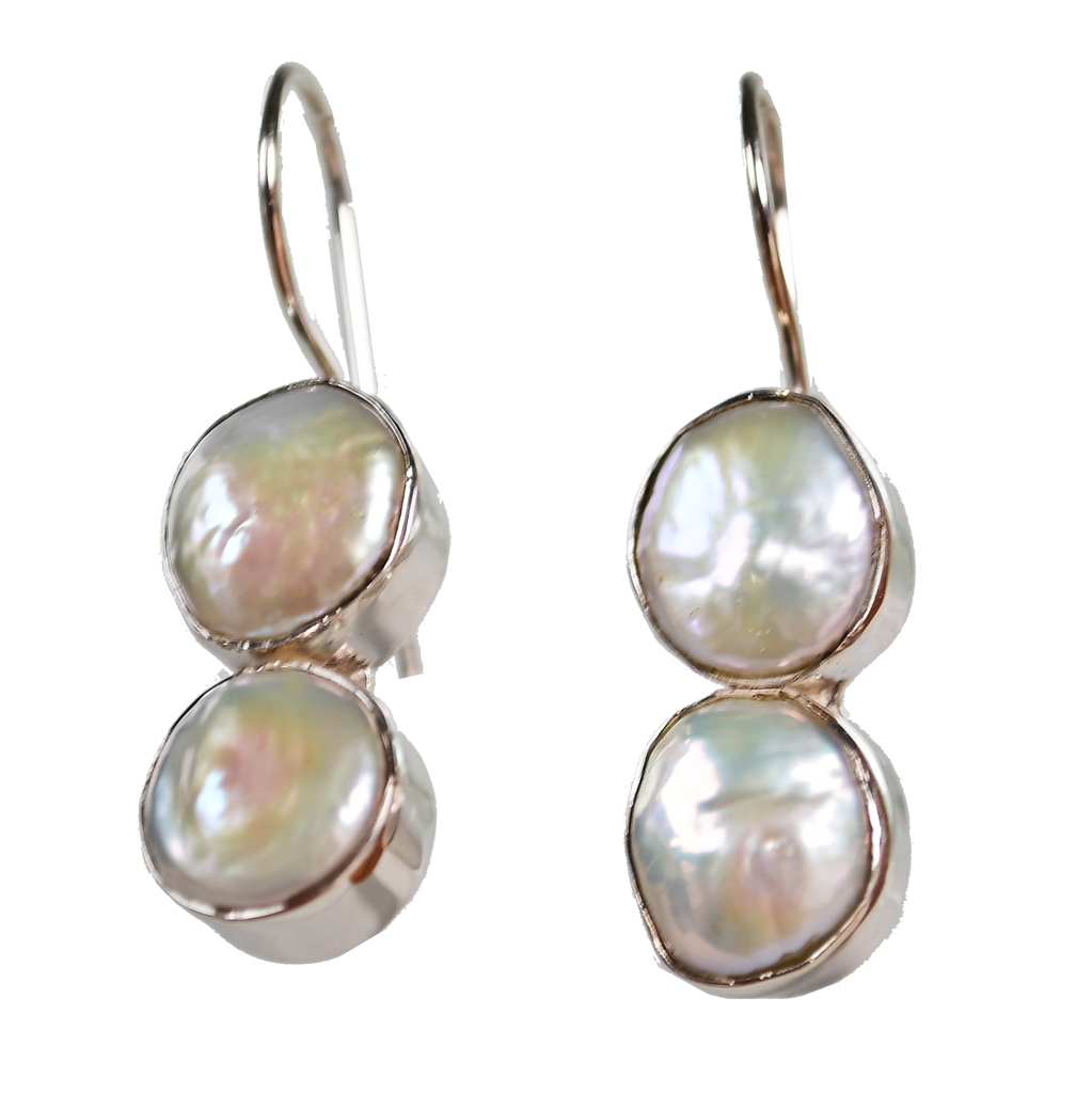 Buy Coin Earrings with Pearl on Sterling Silver | Melanie Woods Jewelry