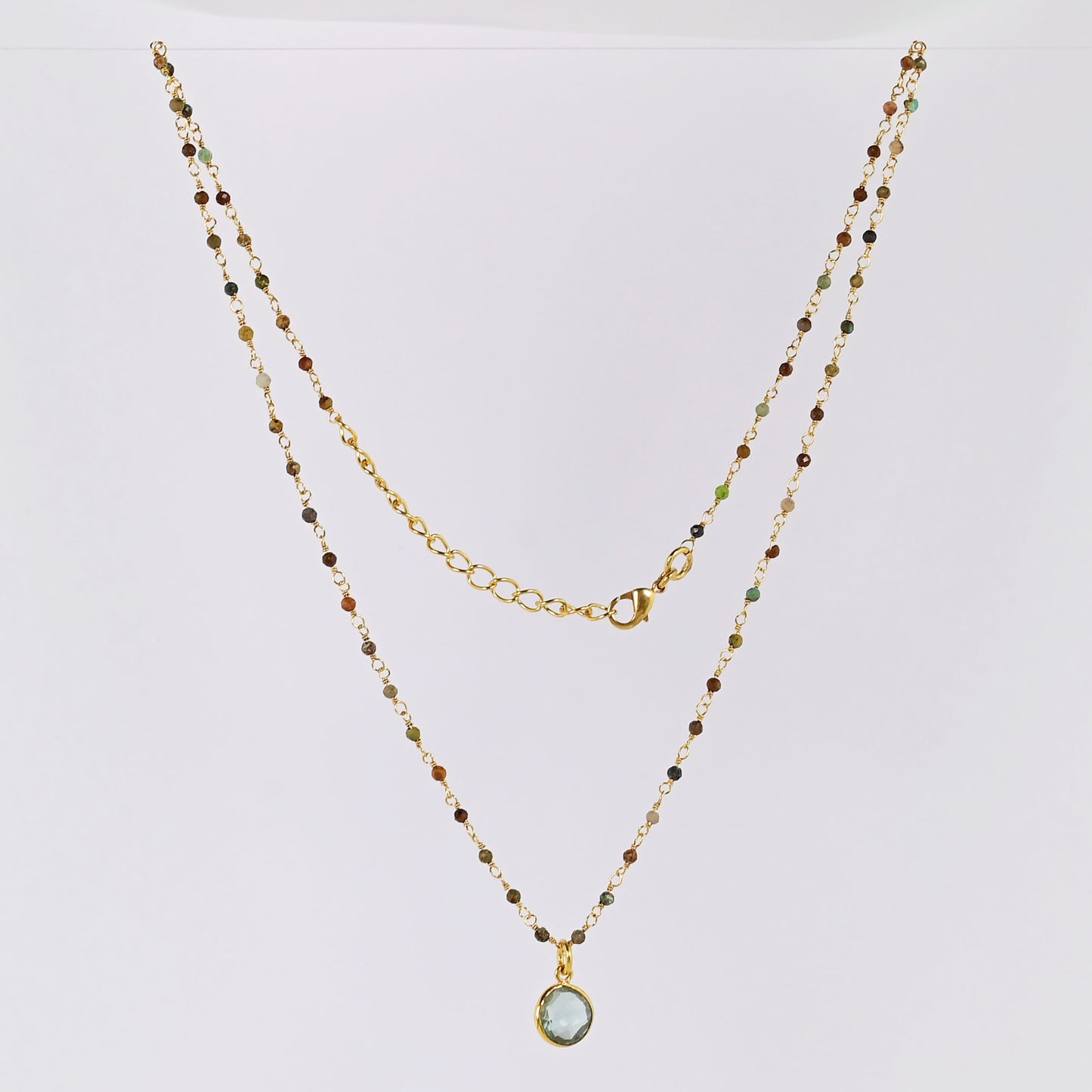 Euro Gold  Assorted Gemstones 45 cm plus 5 cm extender chain Necklace A1.