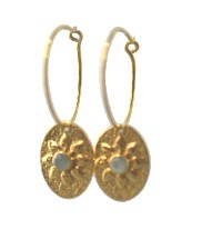 Euro Gold Flower Motif Hoop Earrings A11 multi stones