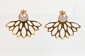 Euro Gold Lotus Earrings- Assorted Gemstones A10b