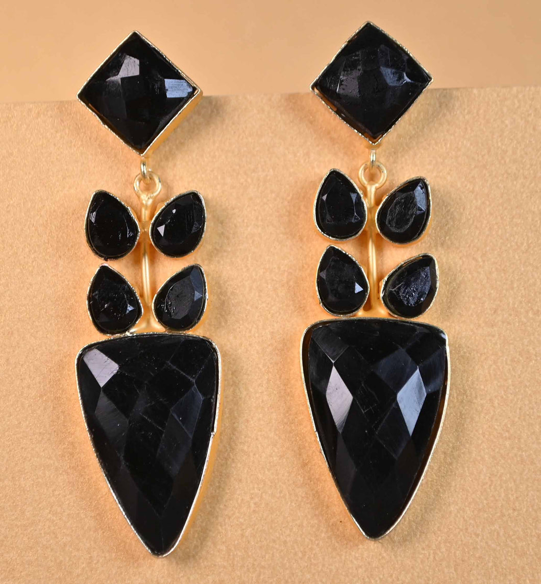 Diva Gold Mother of pearl shell or Black glass Earrings -2 colorway's
