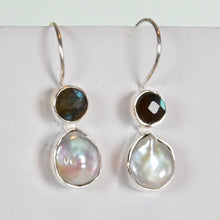 Sterling Silver Hook Earrings with gemstones and pearls. Lux