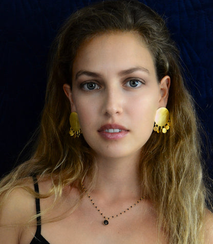 Euro Gold Round Tassle Stud Earrings B4