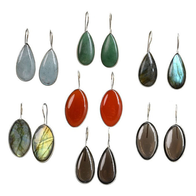 Fine Silver Set Gemstone Hook Earrings Lux IAE11116