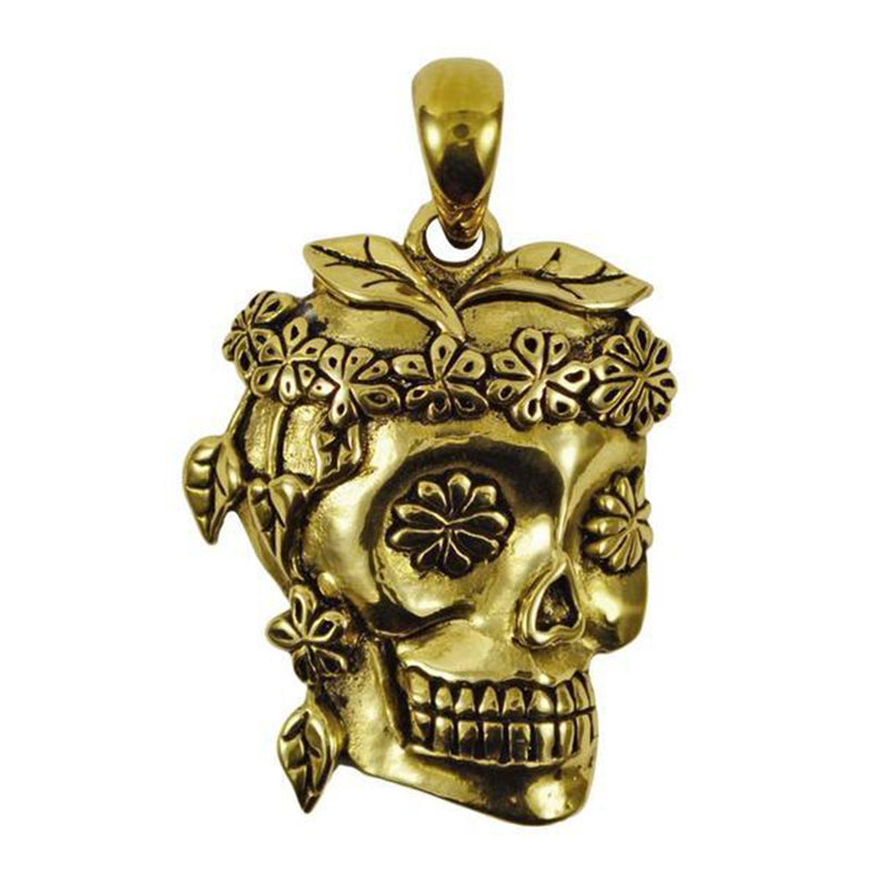 Sugar Skull Pendant Brass
