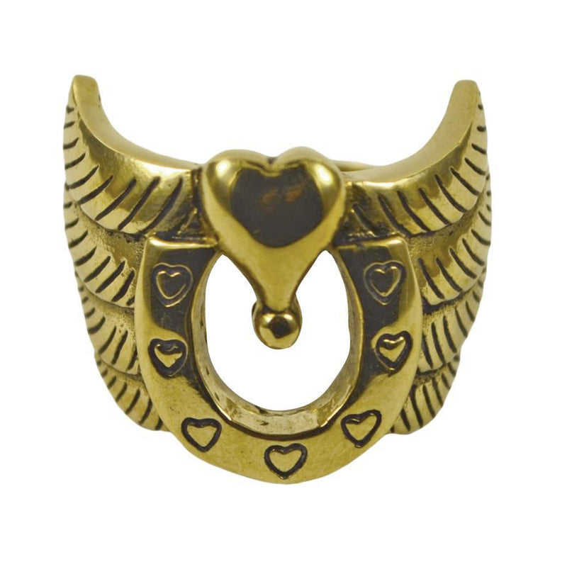 Winged Horse Shoe Love Ring Brass