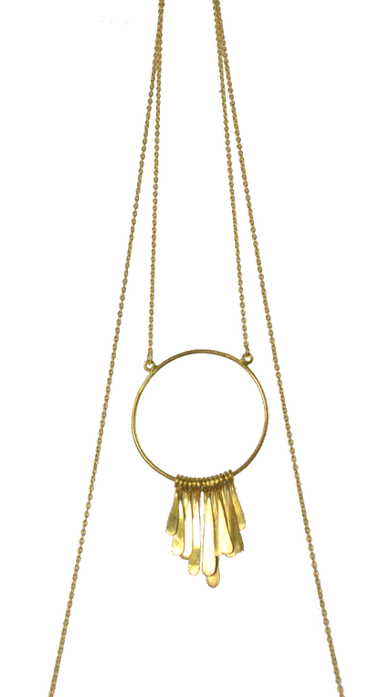 Euro Gold Fringed Circle Necklace 60 cm A49A