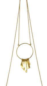 Euro Gold Fringed Circle Necklace 60 cm A49a