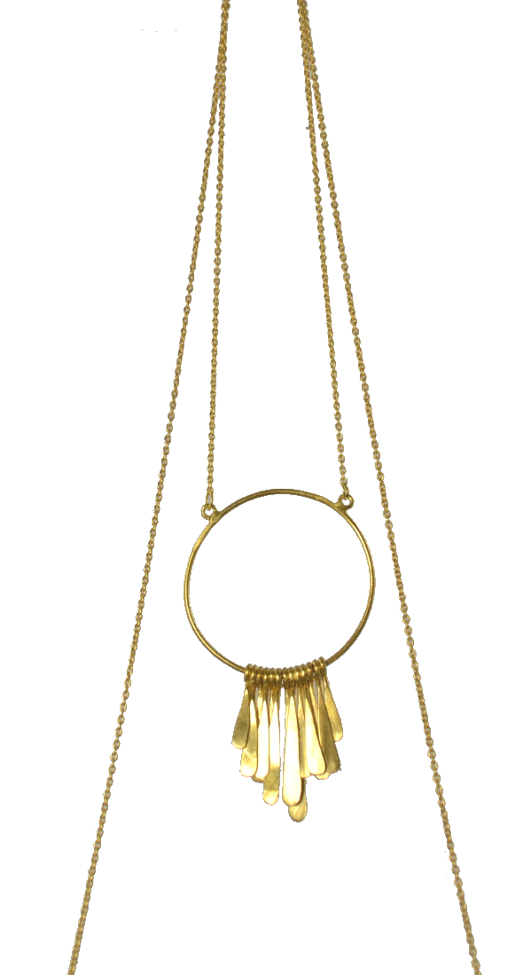Euro Gold Fringed Circle Necklace 60 cm A49a
