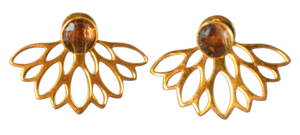 Euro Gold Lotus Earrings- Assorted Gemstones A10b