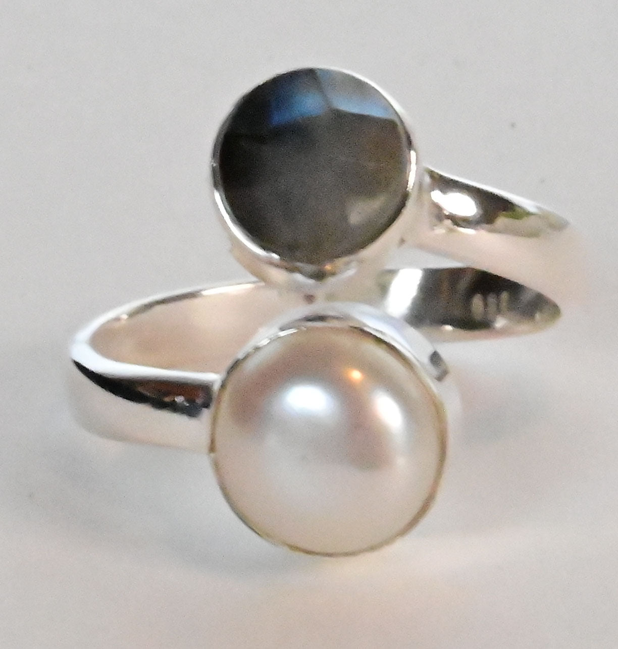 Open size gem and pearl ring Multiple stone options IARSP217 Lux