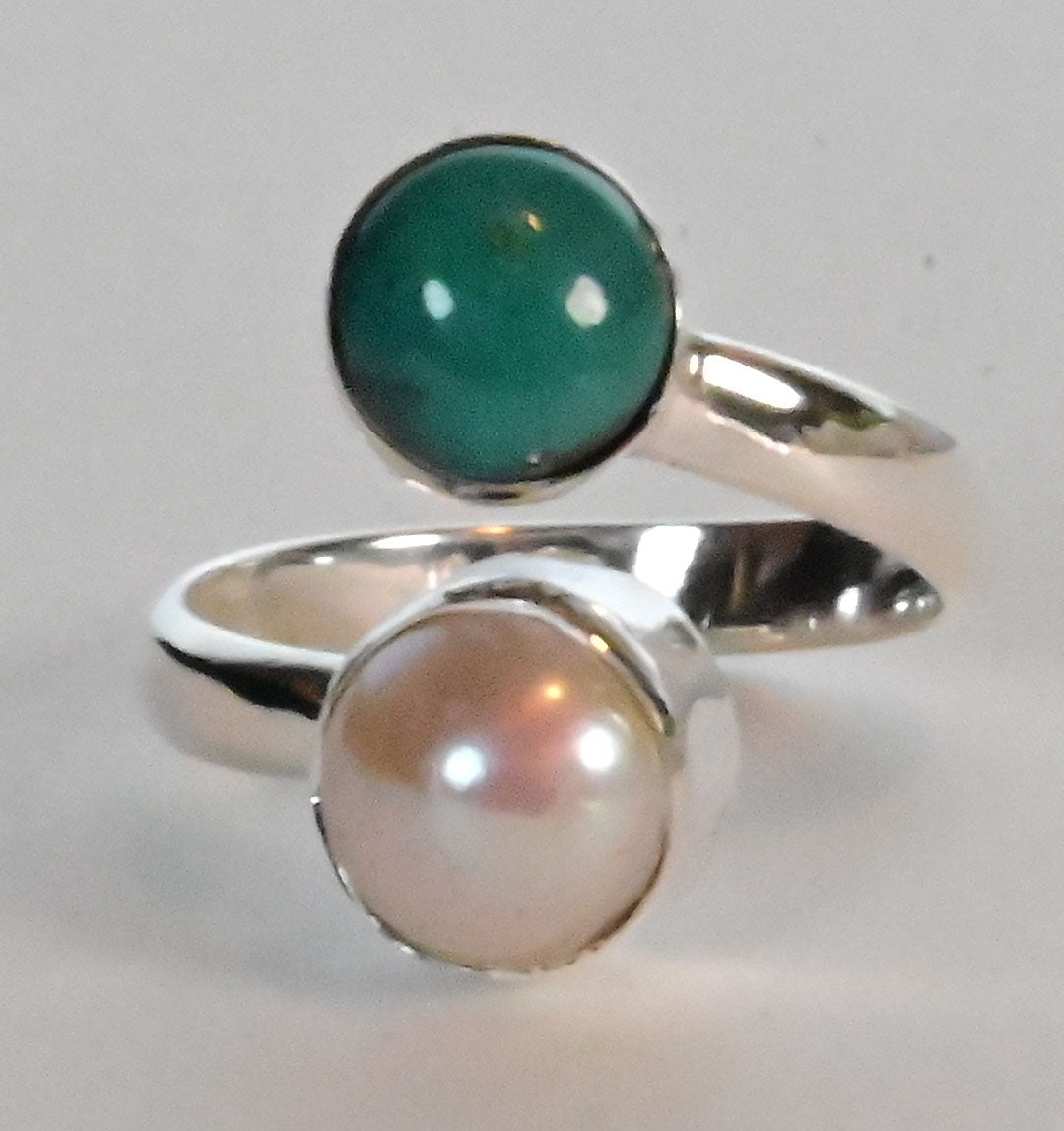 Open size gem and pearl ring Multiple stone options IARSP217 Lux