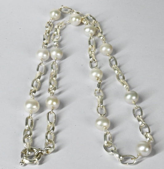 Belcher Chain 9mm Pearls & bolt Lock LUX 55 & 65 cm Sterling Silver.