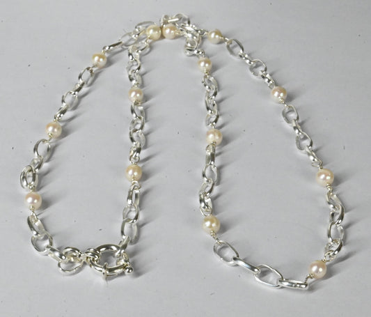 Belcher Chain 7mm Pearls & bolt Lock LUX 55 & 70 cm Sterling Silver.